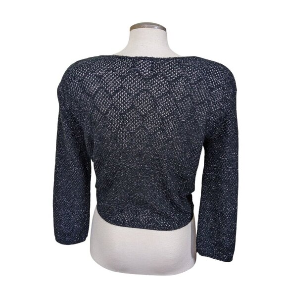 Vintage Tie Front Sweater Shrug Cardigan Womens M Black Sparkle Made In Canada - Picture 4 of 5